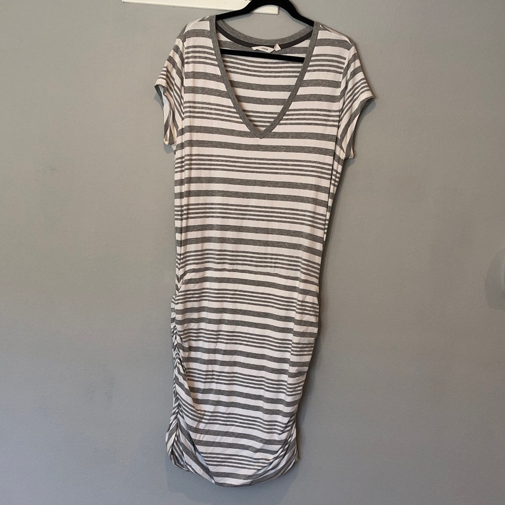 Athleta Gray Ruched Tie Front Midi Dress with Cap Sleeves, XL
